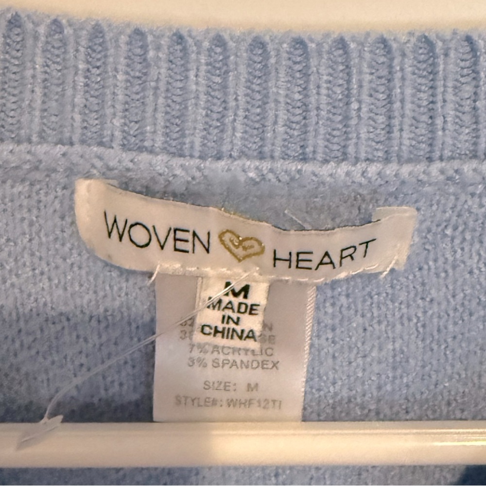 Woven Heart Sweater, Beautiful Light Blue, Size Medium - Picture 9 of 11
